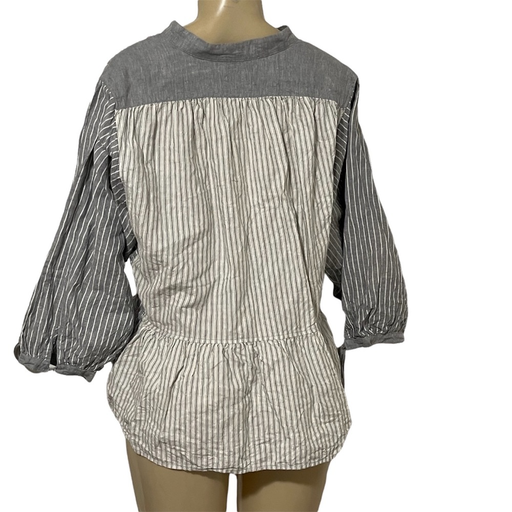 JW Anderson Uniqlo gray striped peplum balloon sleeve linen blouse top L - Picture 7 of 13